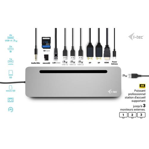 i-tec USB-C Metal Ergonomic 3x 4K Display Docking Station with Power Delivery 100 W + Universal Charger 100 W - Image 10