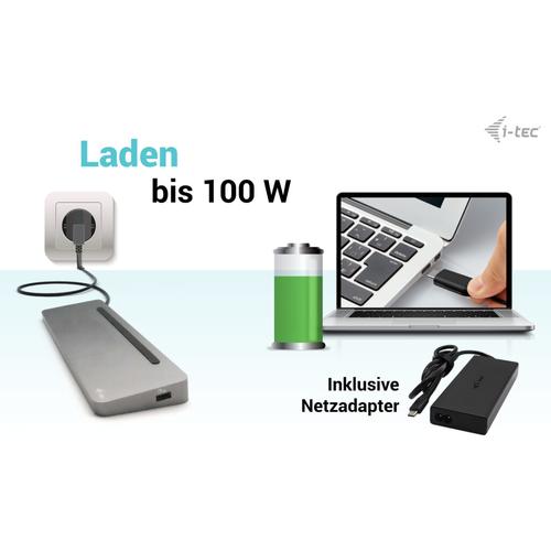 i-tec USB-C Metal Ergonomic 3x 4K Display Docking Station with Power Delivery 100 W + Universal Charger 100 W - Image 4