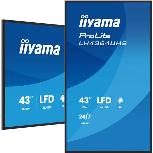 iiyama LH4364UHS-B1AG beeldkrant Digitale signage flatscreen 109,2 cm (43") LED Wifi 500 cd/m² 4K Ultra HD Zwart Type processor Android 24/7 - Image 1