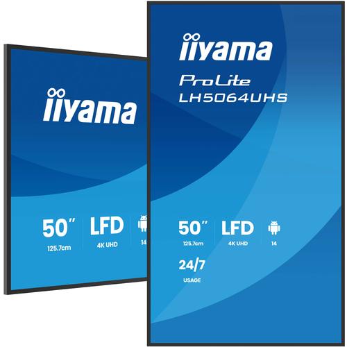 iiyama LH5064UHS-B1AG beeldkrant Digitale signage flatscreen 127 cm (50") Wifi 500 cd/m² 4K Ultra HD Zwart Type processor Android 24/7 - Image 1