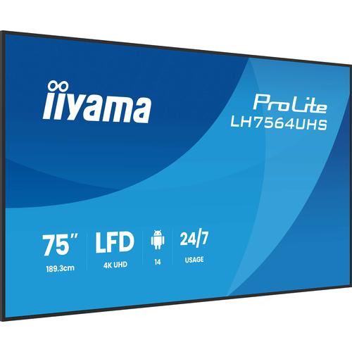 iiyama LH7564UHS-B1AG beeldkrant Digitale signage flatscreen 190,5 cm (75") Wifi 500 cd/m² 4K Ultra HD Zwart Type processor Android 24/7 - Image 10