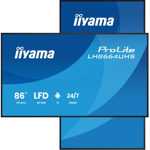iiyama LH8664UHS-B3AG beeldkrant Digitale signage flatscreen 2,17 m (85.6") Wifi 450 cd/m² 4K Ultra HD Zwart Type processor Android 24/7 - Image 1