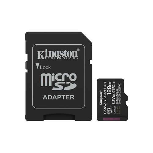 Kingston Technology 128GB microSDXC Canvas Select Plus Gen3 150MB/s A1 kaart + adapter