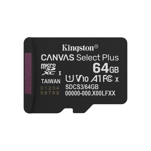 Kingston Technology 64GB micSDXC Canvas Select Plus Gen3 100R A1 enkel pakket zonder ADP