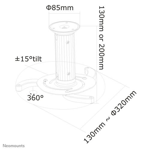 Neomounts BEAMER-C80WHITE Beamer plafondbeugel - h 13-20 cm - full motion - Image 3
