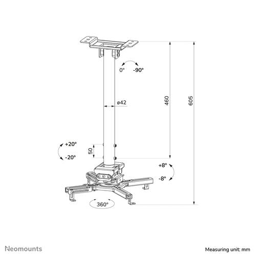Neomounts CL25-540BL1 Beamer plafondbeugel - h 60,5-90,5 cm - Easy Install - full motion - Image 9