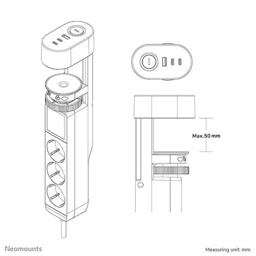 Neomounts DS22-840BL6 Bureaucontactdoos met klem en USB-C en USB-A poorten - Quick-charge - Image 8