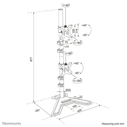 Neomounts DS45-600BL2V Monitorstandaard voor twee schermen 10-32 - Image 5