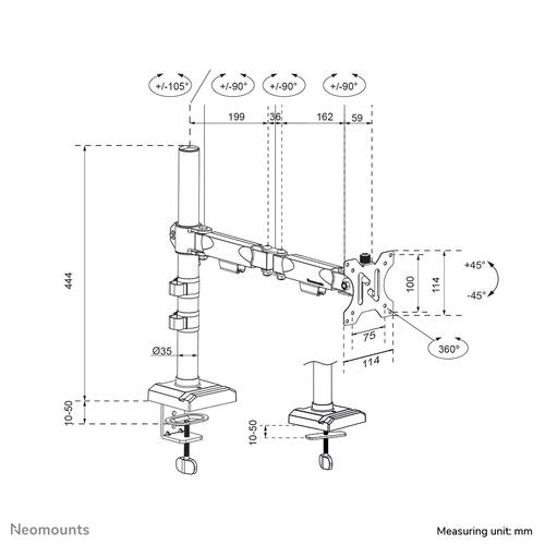 Neomounts DS60-600BL1 Monitorarm 10-32" - Quick-fix - 180°-stop - Image 8