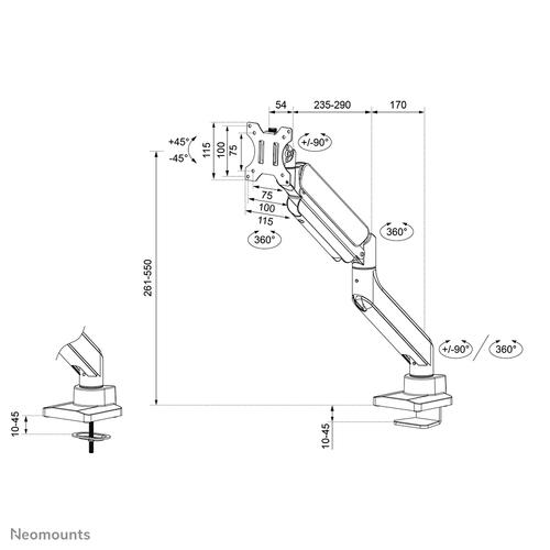 Neomounts DS70PLUS-450WH1 Monitorarm 17-49" - gasveer - Topfix - 180°-stop - Image 10