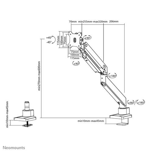 Neomounts NM-D775BLACKPLUS Monitorarm 10-49" - gasveer - Topfix - 180°-stop - Image 7