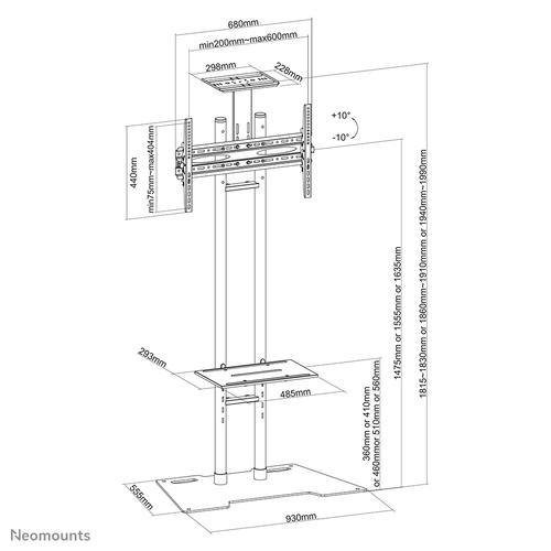 Neomounts PLASMA-M1700ES bevestiging voor signage-beeldschermen 177,8 cm (70") Zwart - Image 3