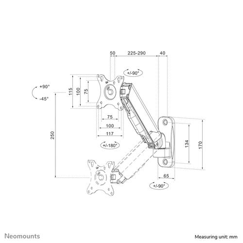 Neomounts WL70-440BL11 Monitor/TV-beugel wand 17-32" - gasveer - full motion - Image 10