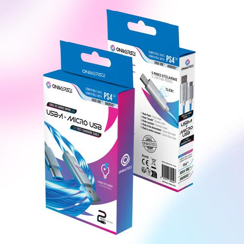 Oniverse ONICAB1-MICUSB2-WHT USB-kabel 2 m USB A Micro-USB B Blauw, Zilver - Image 9