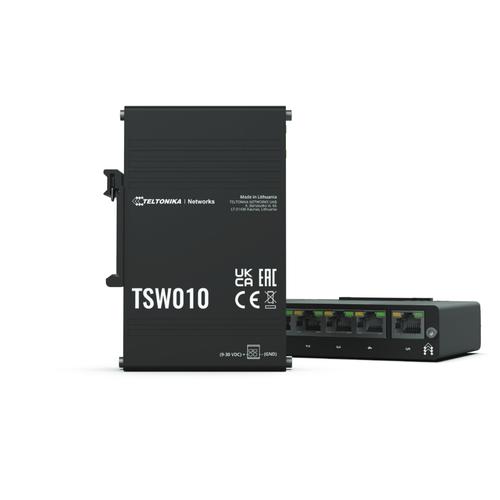 Teltonika TSW010 DIN Rain Switch 5 x Fast Ethernet (10/100) Power over Ethernet (PoE) Zwart - Image 1