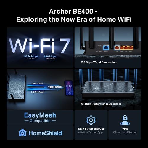 TP-Link Archer BE400 draadloze router 2.5 Gigabit Ethernet Dual-band (2.4 GHz / 5 GHz) Zwart - Image 4