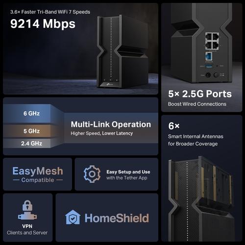 TP-Link Archer BE550 draadloze router 2.5 Gigabit Ethernet Tri-band (2,4 GHz / 5 GHz / 6 GHz) Zwart - Image 5
