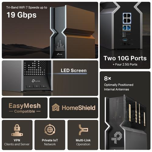 TP-Link Archer BE800 draadloze router Multi-Gigabit Ethernet Tri-band (2,4 GHz / 5 GHz / 6 GHz) Zwart, Roestvrijstaal - Image 10