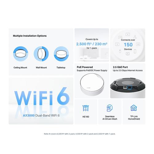 TP-Link DECO X50-PoE(3-PACK) Dual-band (2.4 GHz / 5 GHz) Wi-Fi 6 (802.11ax) Wit 2 Intern - Image 7