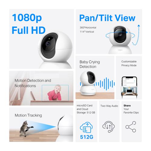 TP-Link Tapo C200P2 Bolvormig IP-beveiligingscamera Binnen 1920 x 1080 Pixels Bureau - Image 2