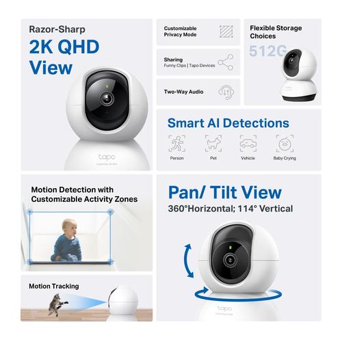 TP-Link Tapo C220 Bolvormig IP-beveiligingscamera Binnen 2560 x 1440 Pixels Bureau - Image 2