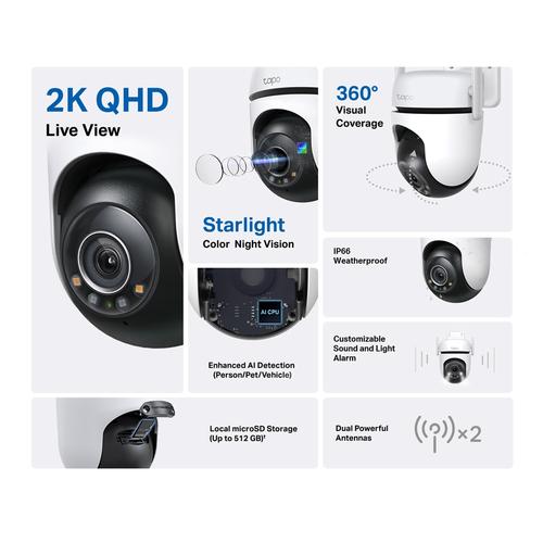 TP-Link Tapo C520WS Dome IP-beveiligingscamera Binnen & buiten 2560 x 1440 Pixels Plafond - Image 3