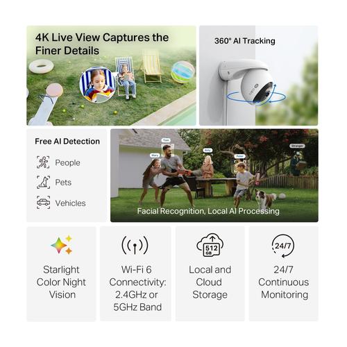 TP-Link Tapo TC46 bewakingscamera Bolvormig IP-beveiligingscamera Binnen & buiten 3840 x 2160 Pixels Plafond/muur/paal - Image 4