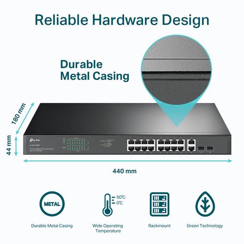 TP-Link TL-SG1218MP netwerk-switch Unmanaged Gigabit Ethernet (10/100/1000) Power over Ethernet (PoE) 1U Zwart - Image 7