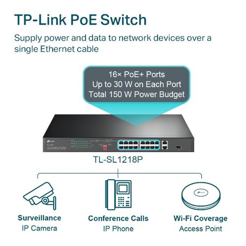 TP-Link TL-SL1218P netwerk-switch Unmanaged Gigabit Ethernet (10/100/1000) Power over Ethernet (PoE) 1U Zwart - Image 4