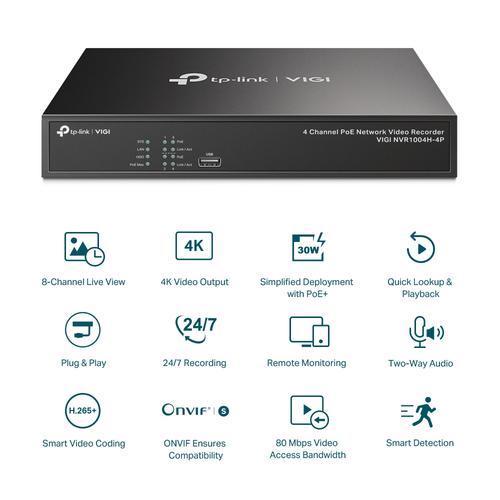 TP-Link VIGI NVR1004H-4P Netwerk Video Recorder (NVR) Zwart - Image 3