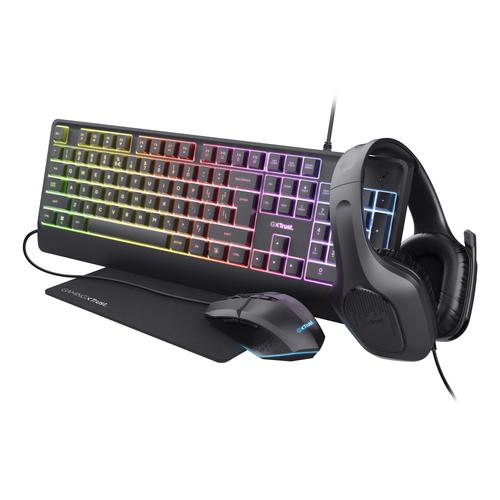 Trust GXT 792 Quadrox toetsenbord Inclusief muis Gamen USB QWERTY Belgisch Zwart
