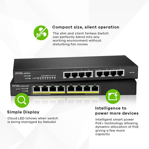 Zyxel GS1915-8EP Managed L2 Gigabit Ethernet (10/100/1000) Power over Ethernet (PoE) Zwart - Image 2